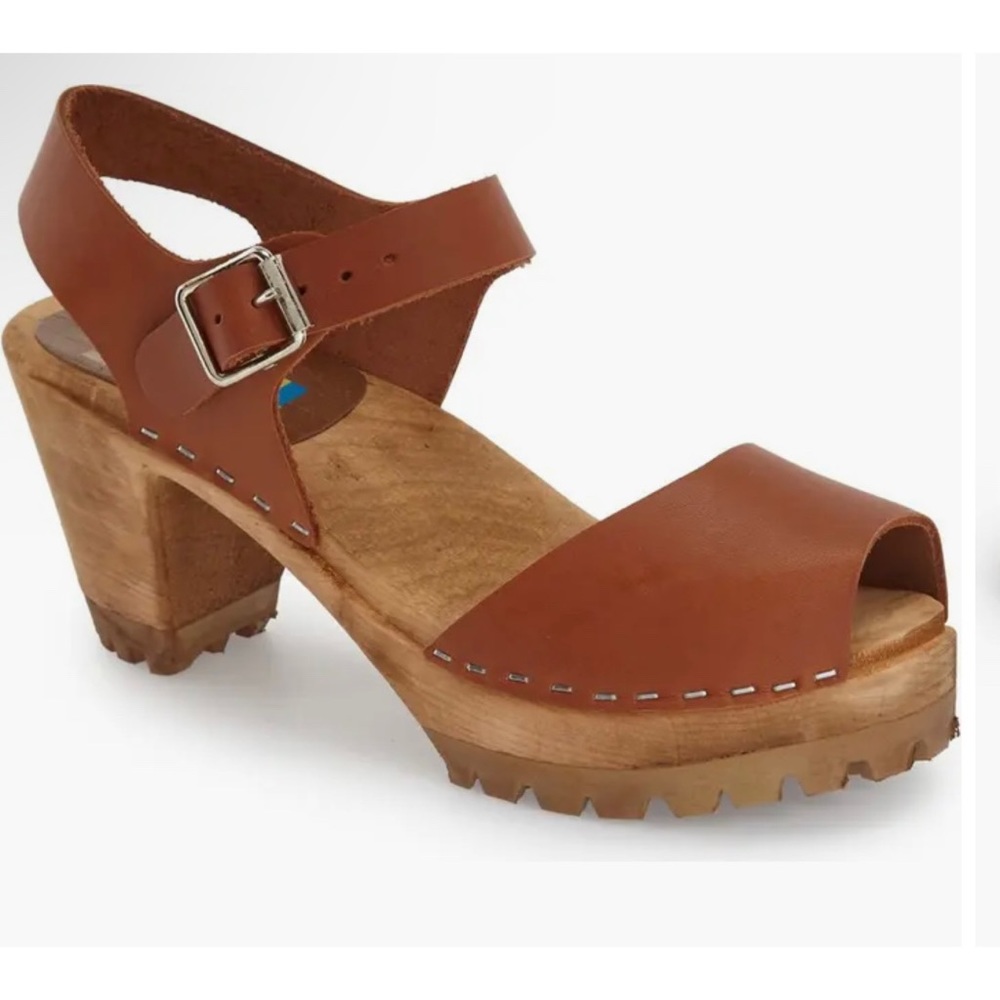 MIA Tan Leather Block Heel Clog Sandals